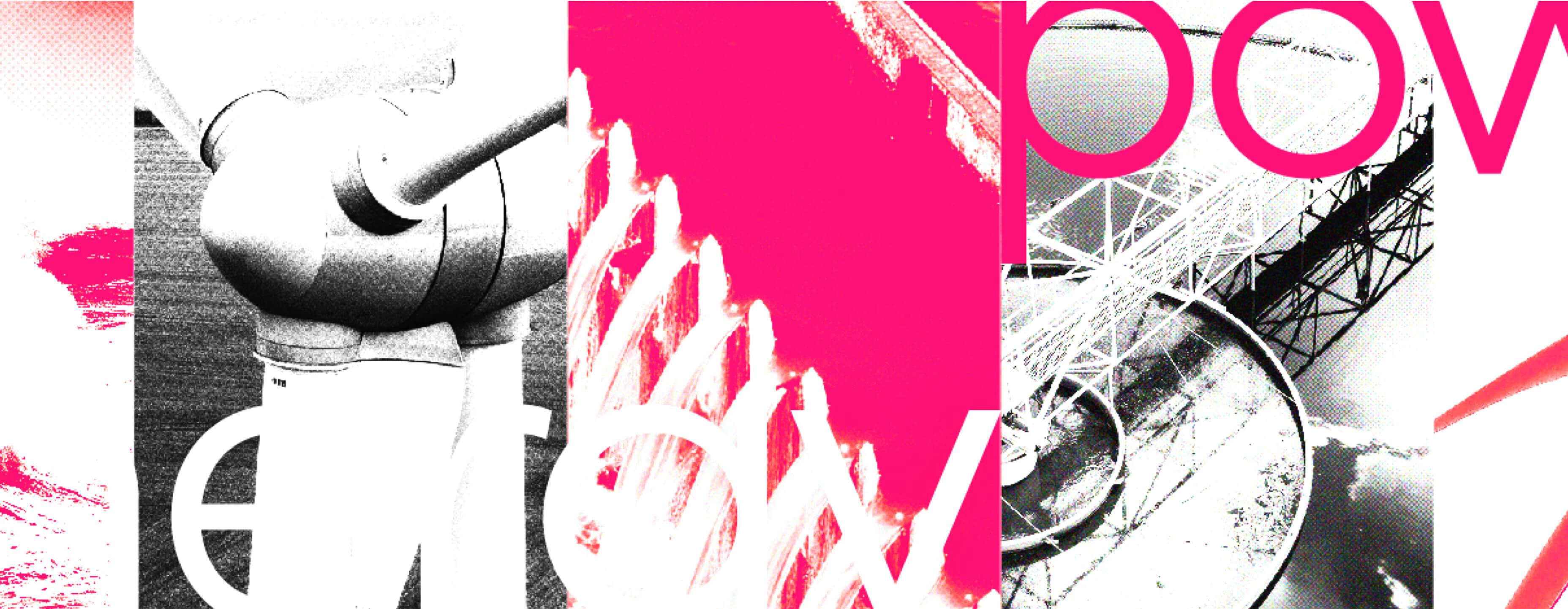 Abstract image featuring a collage of industrial elements, pink accents, and partial text with the word "power" visible.