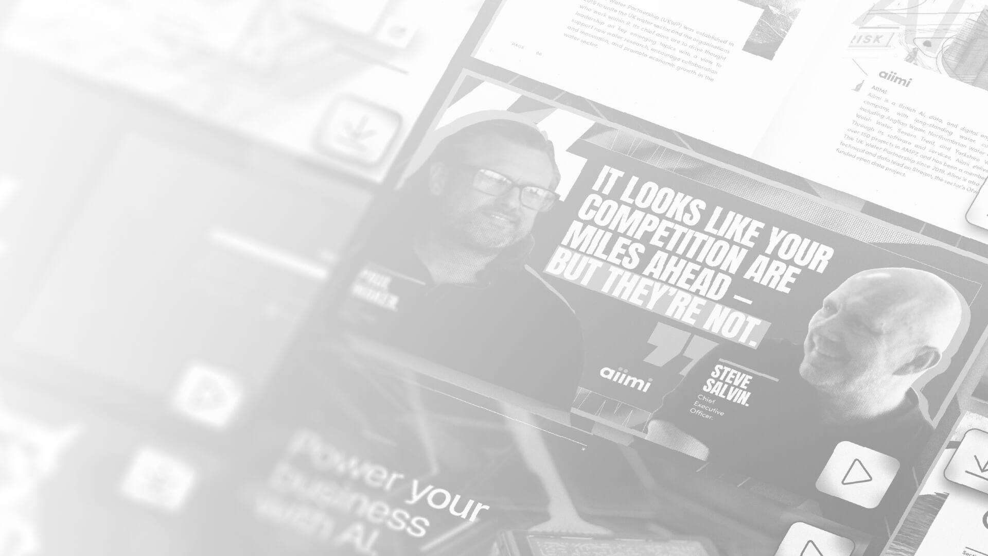 Black and white image of two men in a digital presentation slide with text about competition.