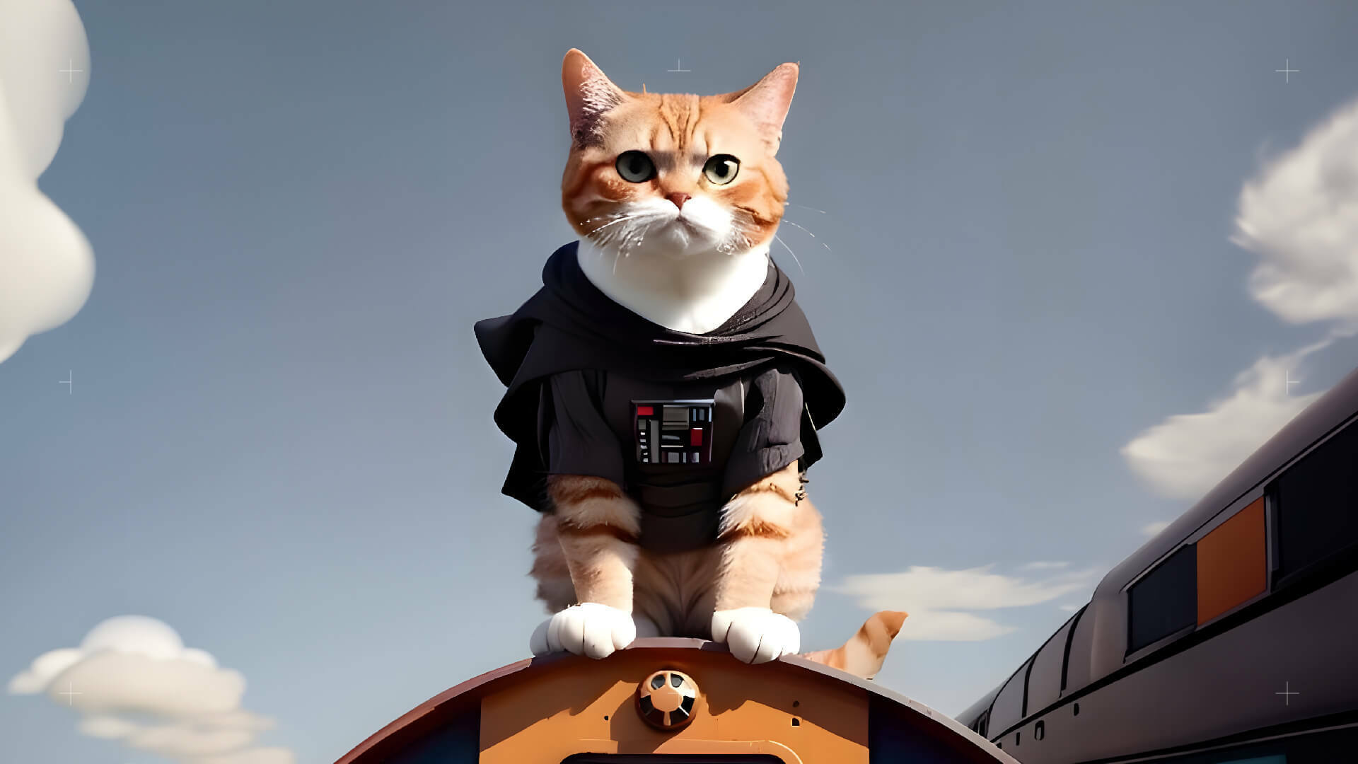 Star Wars cat on top of a train